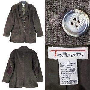 Talbots Blazer Women's Size Large L Brown Corduroy Button Up Jacket Cotton